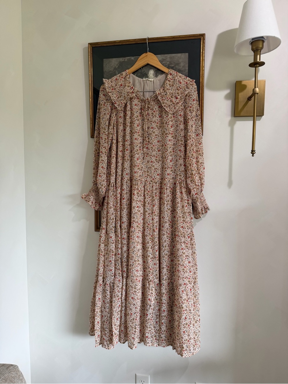 In Loom Floral Tiered, Ruffle Collar Maxi Dress sz L
